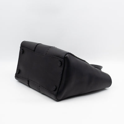 City Stitched Twin Tote Bag Black Calf Leather