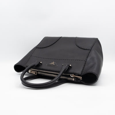 City Stitched Twin Tote Bag Black Calf Leather