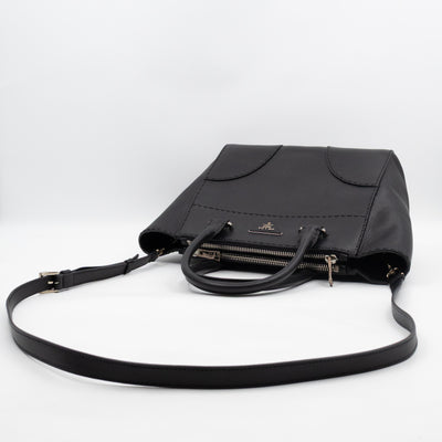 City Stitched Twin Tote Bag Black Calf Leather