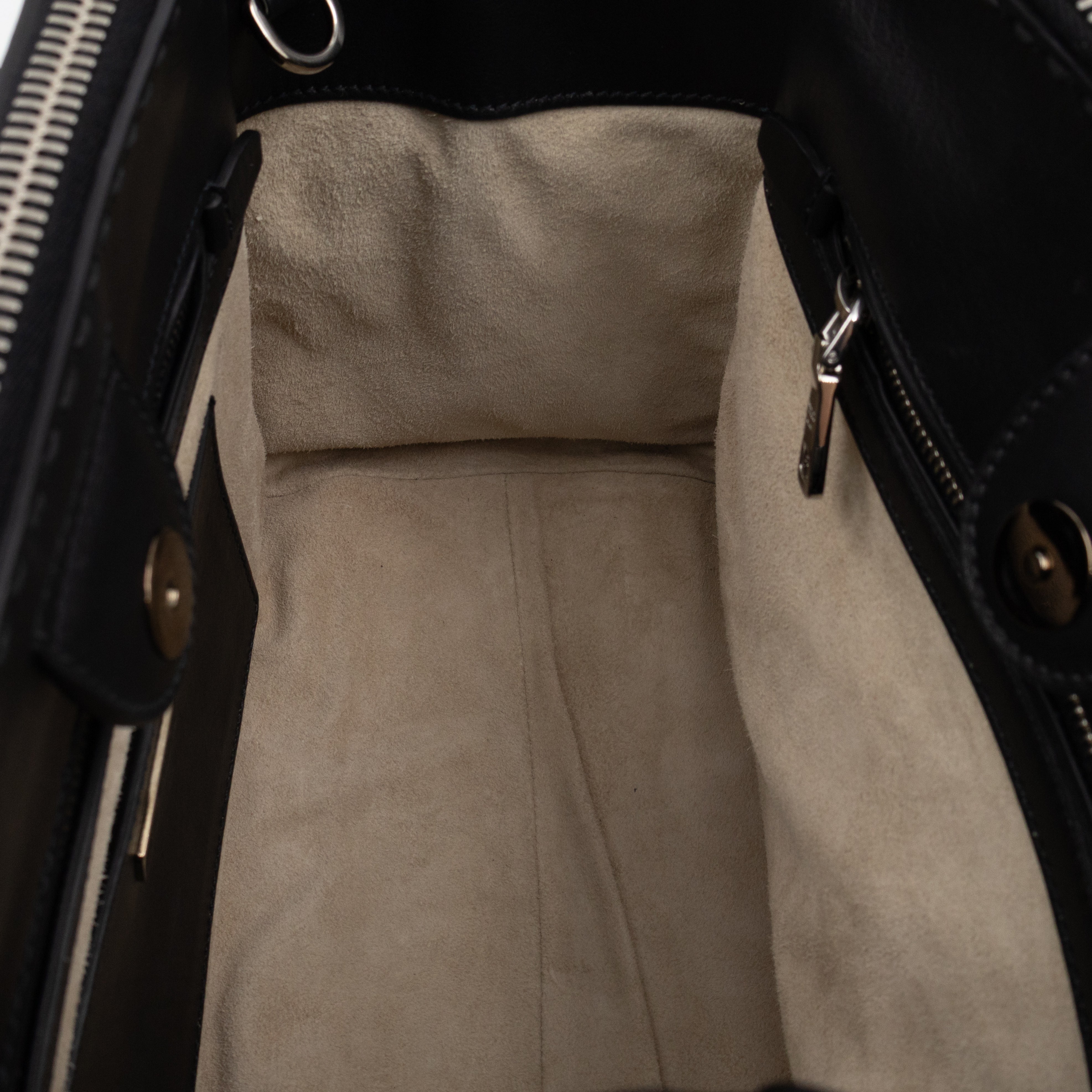 City Stitched Twin Tote Bag Black Calf Leather
