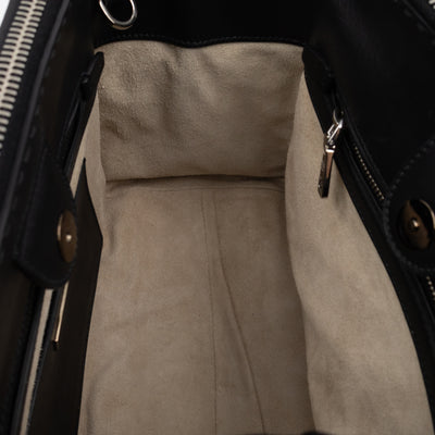 City Stitched Twin Tote Bag Black Calf Leather