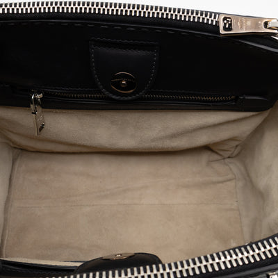 City Stitched Twin Tote Bag Black Calf Leather