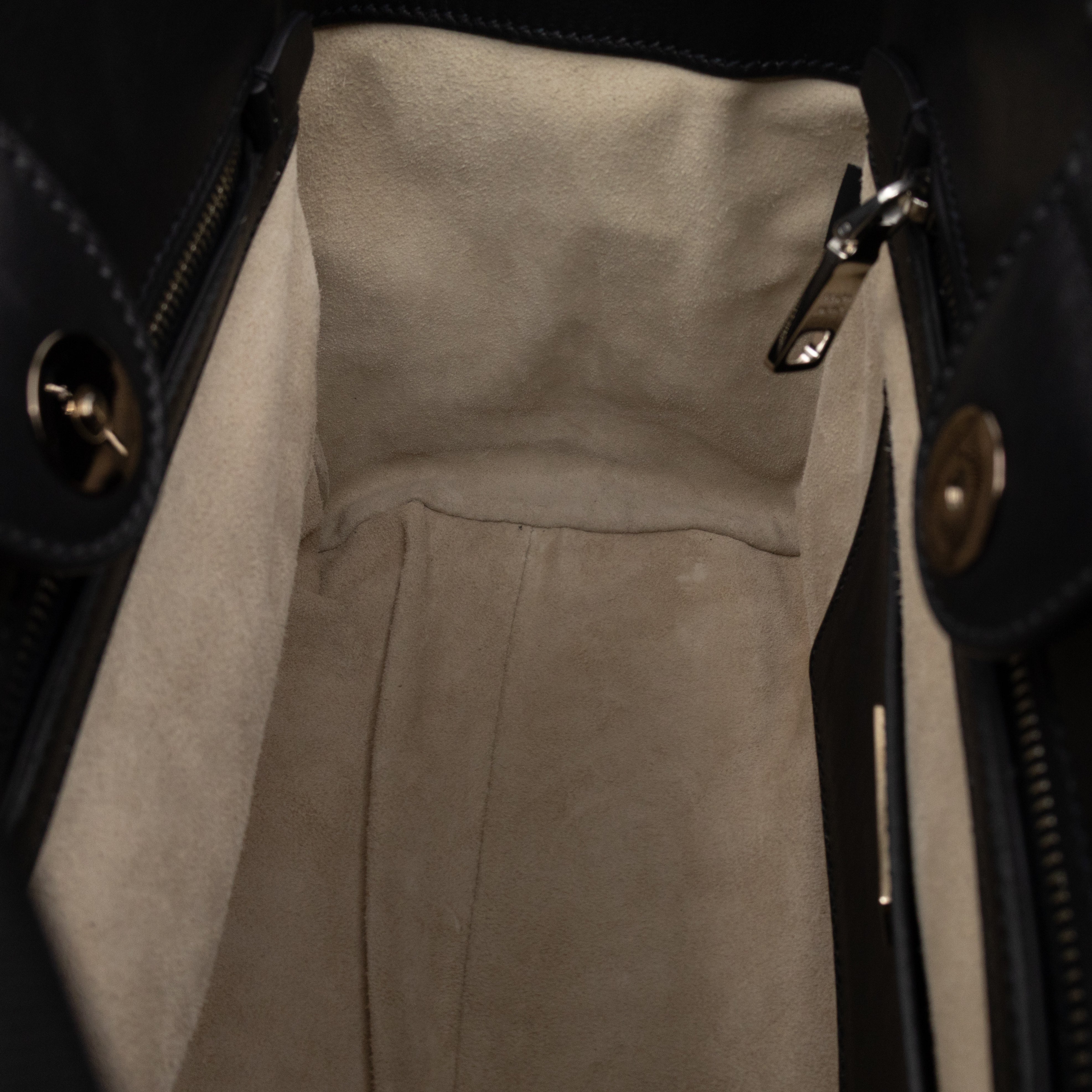 City Stitched Twin Tote Bag Black Calf Leather
