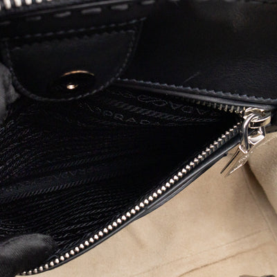 City Stitched Twin Tote Bag Black Calf Leather