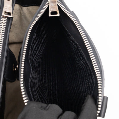 City Stitched Twin Tote Bag Black Calf Leather