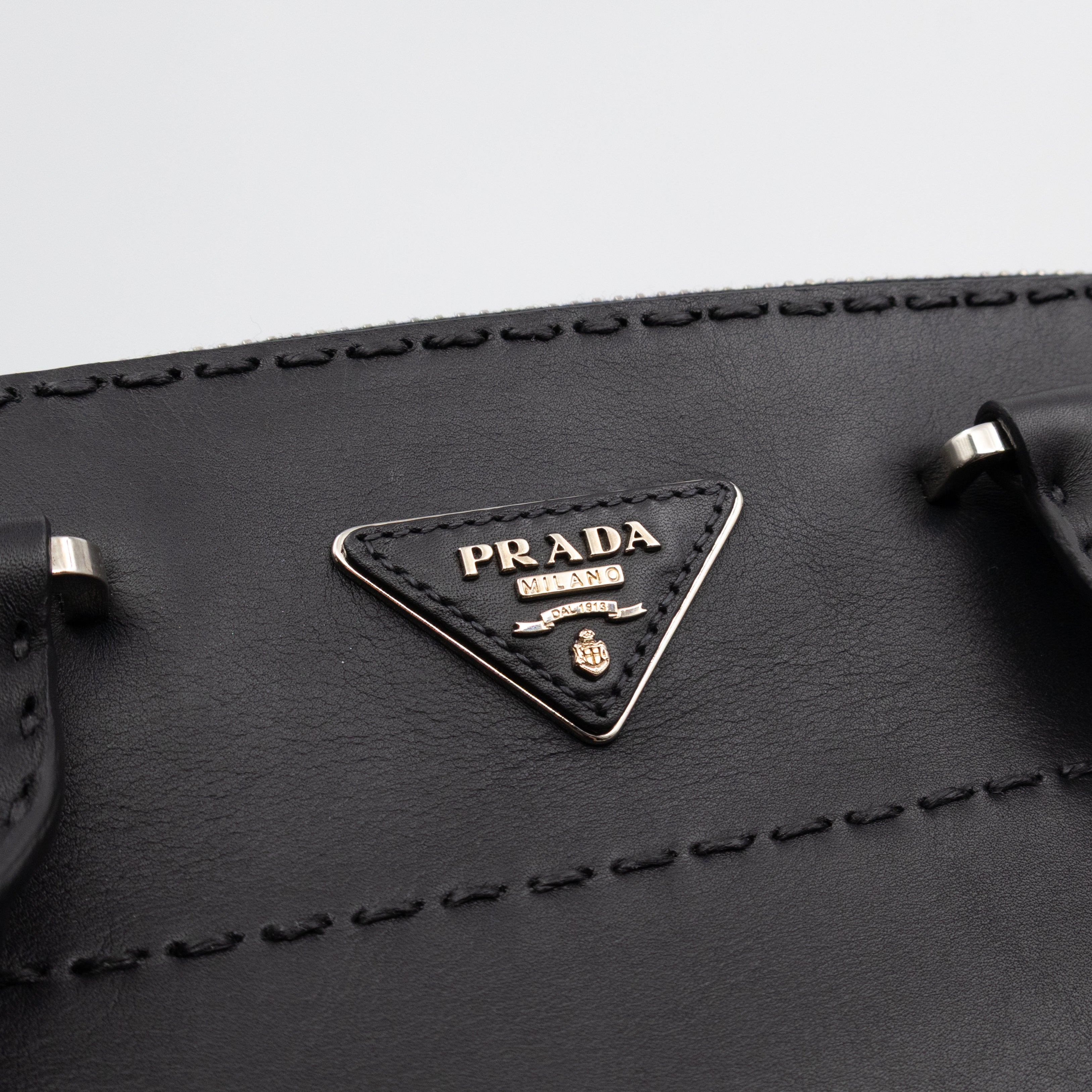 City Stitched Twin Tote Bag Black Calf Leather