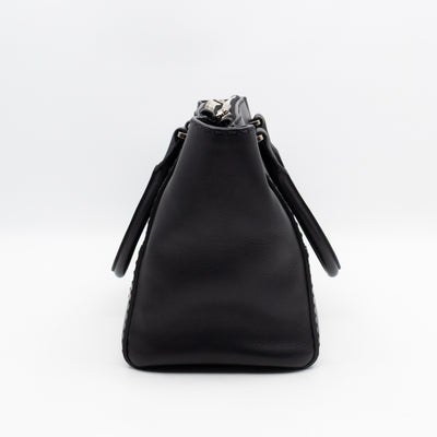 City Stitched Twin Tote Bag Black Calf Leather