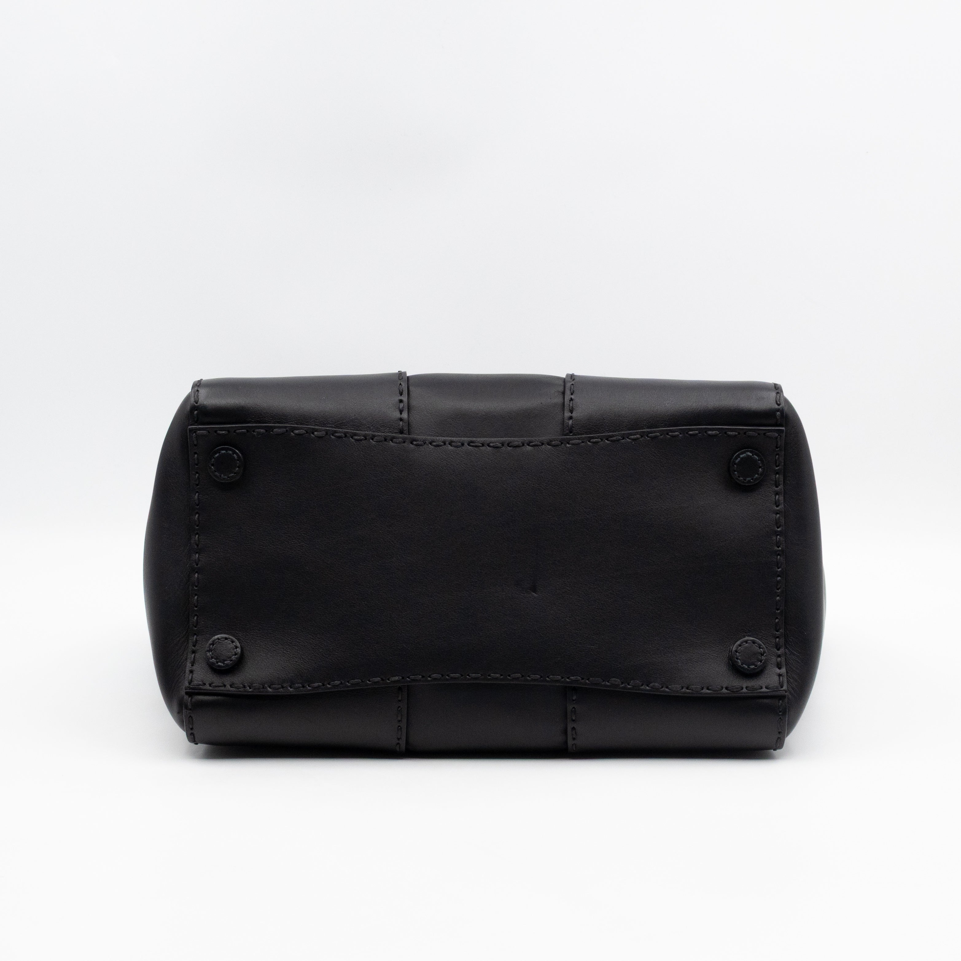 City Stitched Twin Tote Bag Black Calf Leather