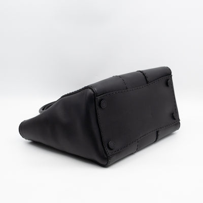 City Stitched Twin Tote Bag Black Calf Leather