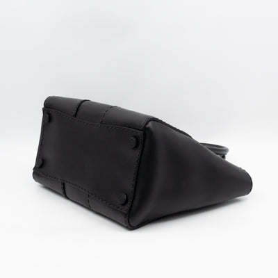 City Stitched Twin Tote Bag Black Calf Leather