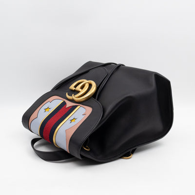 GG Marmont Web Heart Backpack Black Leather