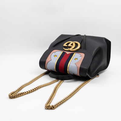 GG Marmont Web Heart Backpack Black Leather