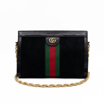 Ophidia Chain GG Small Shoulder Bag Black Suede
