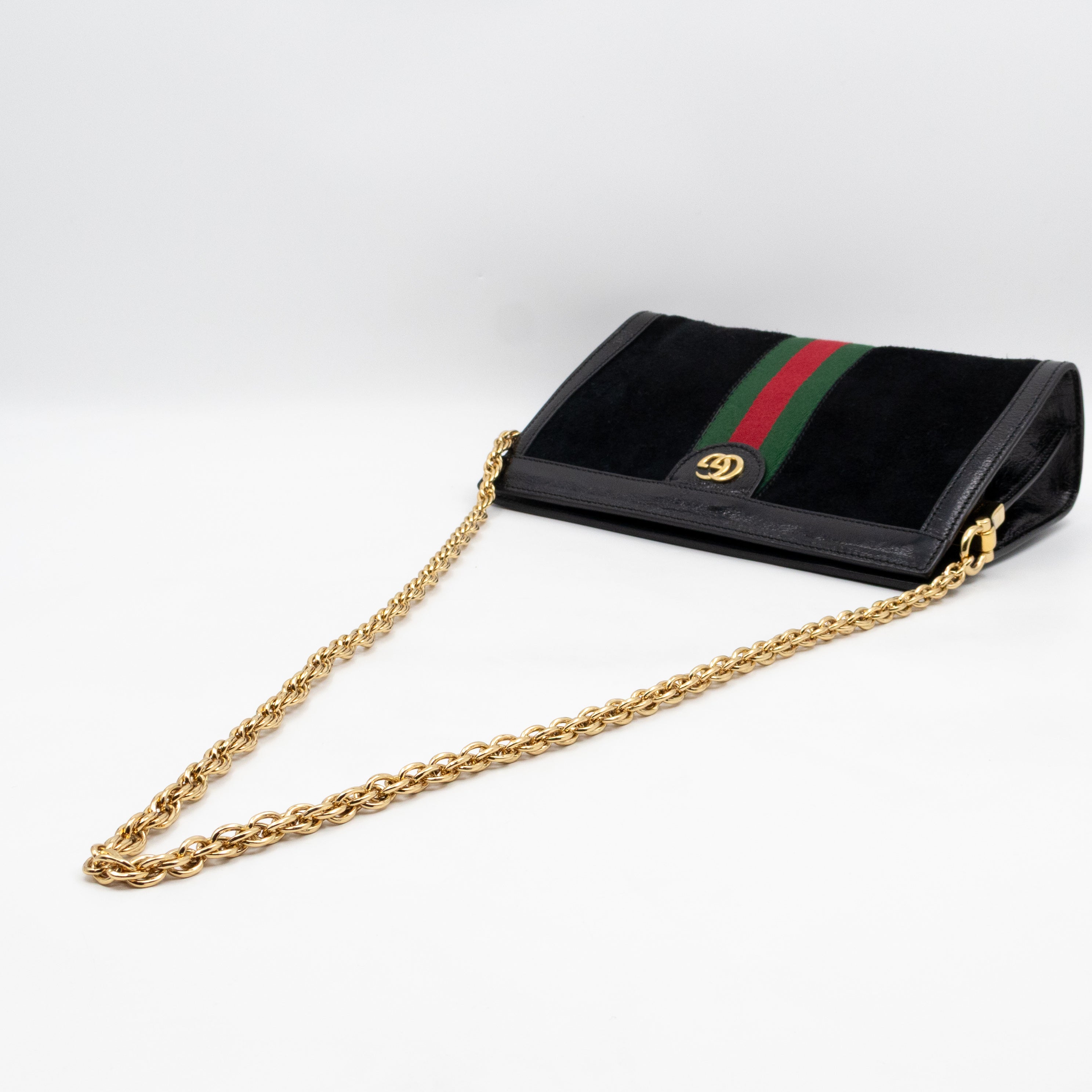 Ophidia Chain GG Small Shoulder Bag Black Suede