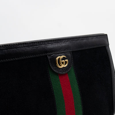 Ophidia Chain GG Small Shoulder Bag Black Suede