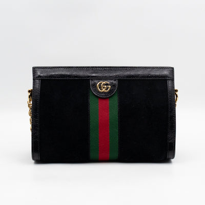Ophidia Chain GG Small Shoulder Bag Black Suede