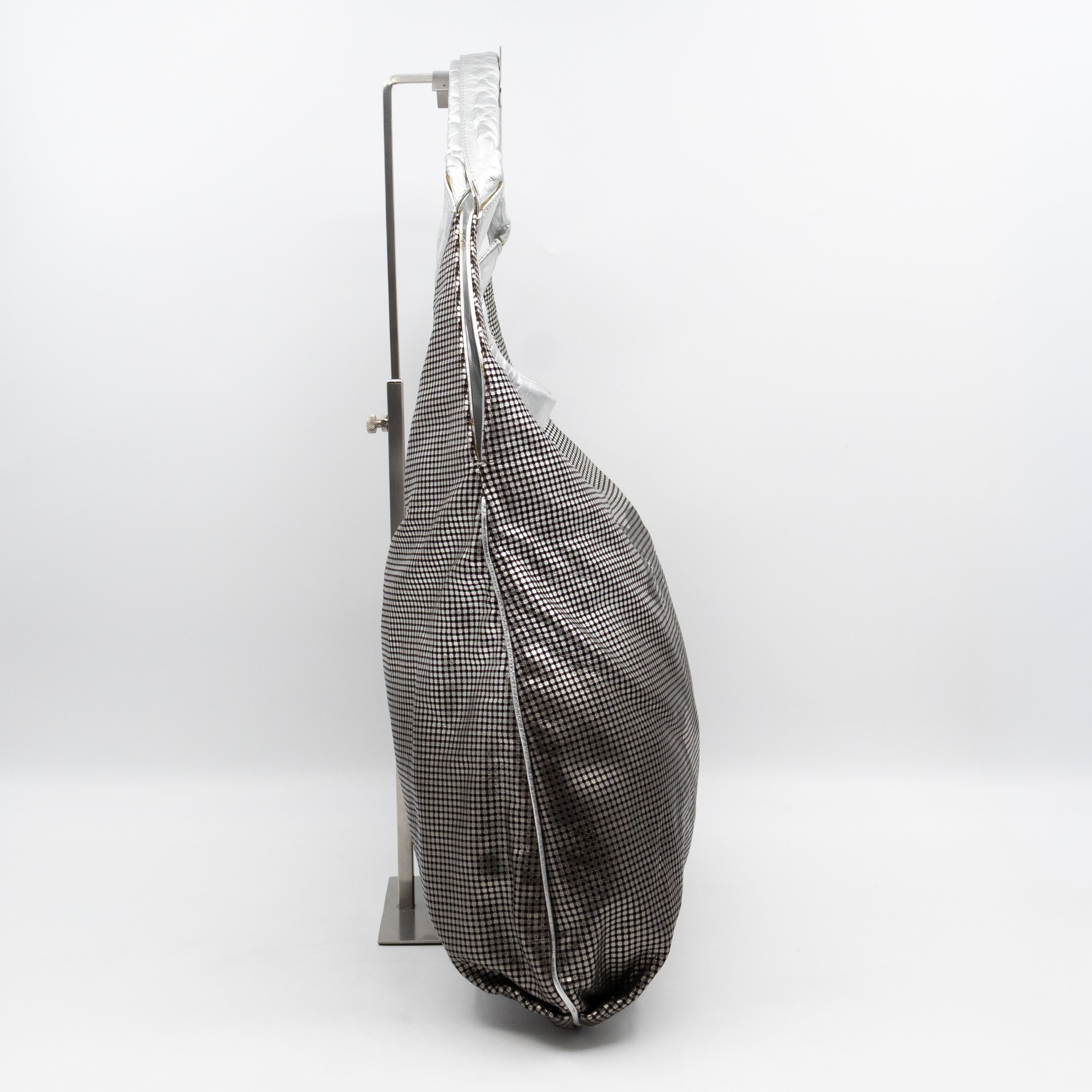 Hollywood Hobo Tote Perforated Metallic Ombre Leather Silver