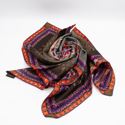 World Map Silk Scarf 90 cm Brown