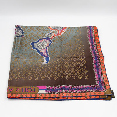 World Map Silk Scarf 90 cm Brown