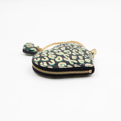 Heart Coin Purse Black & Beige Leopard Vernis