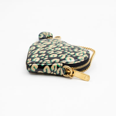 Heart Coin Purse Black & Beige Leopard Vernis