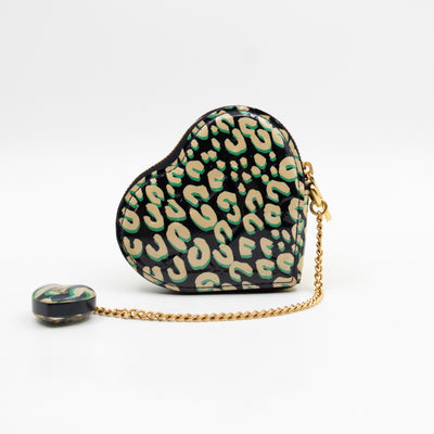 Heart Coin Purse Black & Beige Leopard Vernis