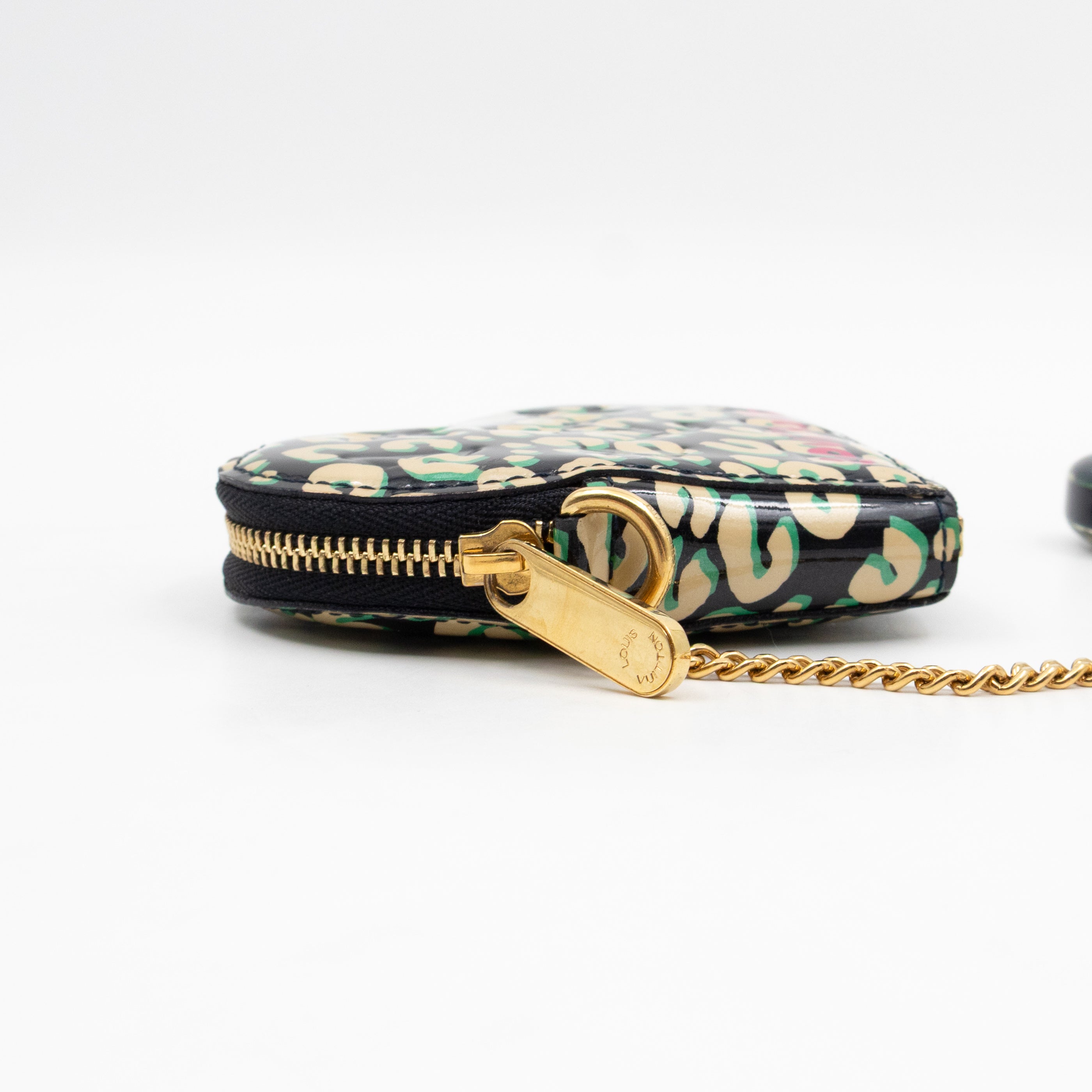 Heart Coin Purse Black & Beige Leopard Vernis