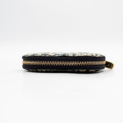 Heart Coin Purse Black & Beige Leopard Vernis