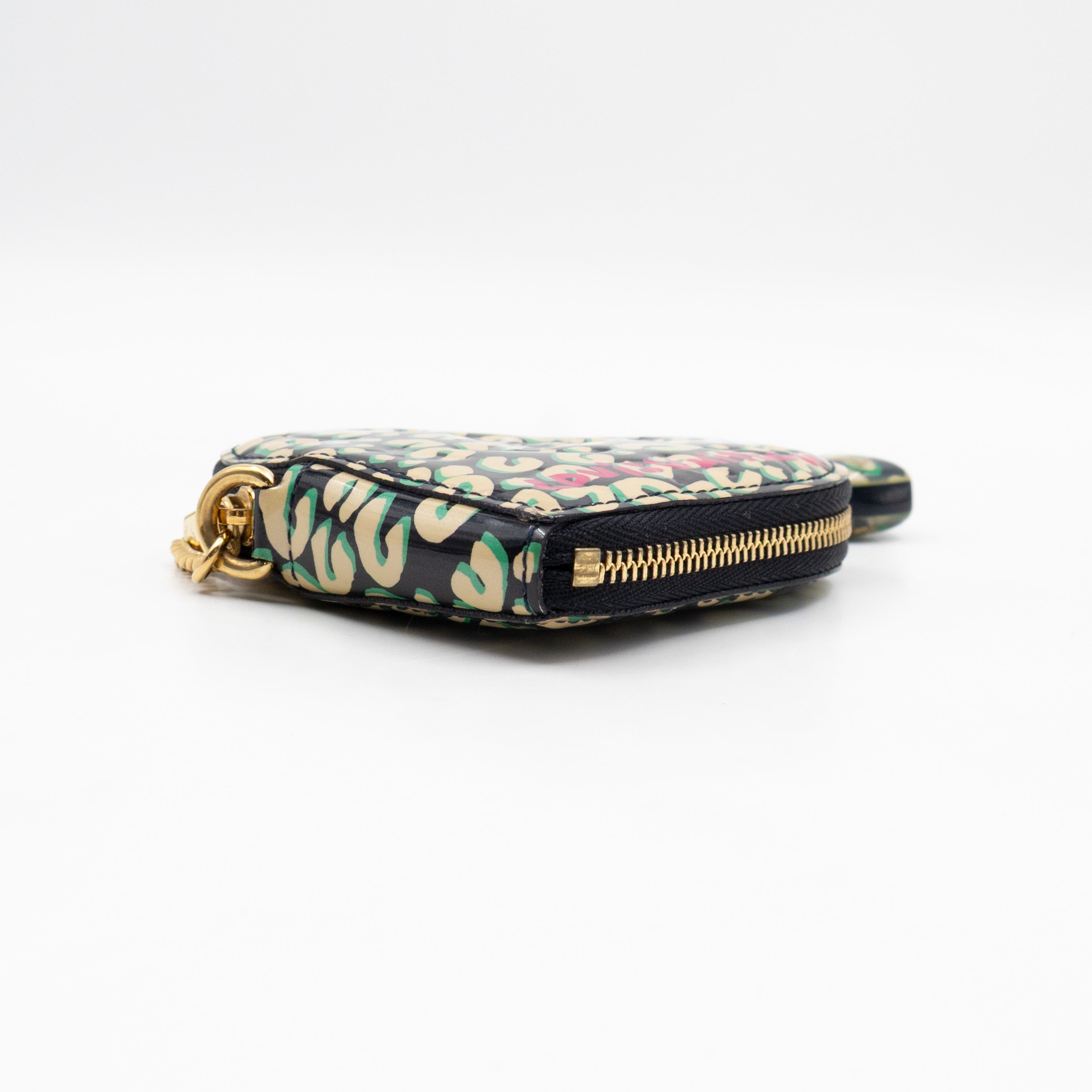 Heart Coin Purse Black & Beige Leopard Vernis