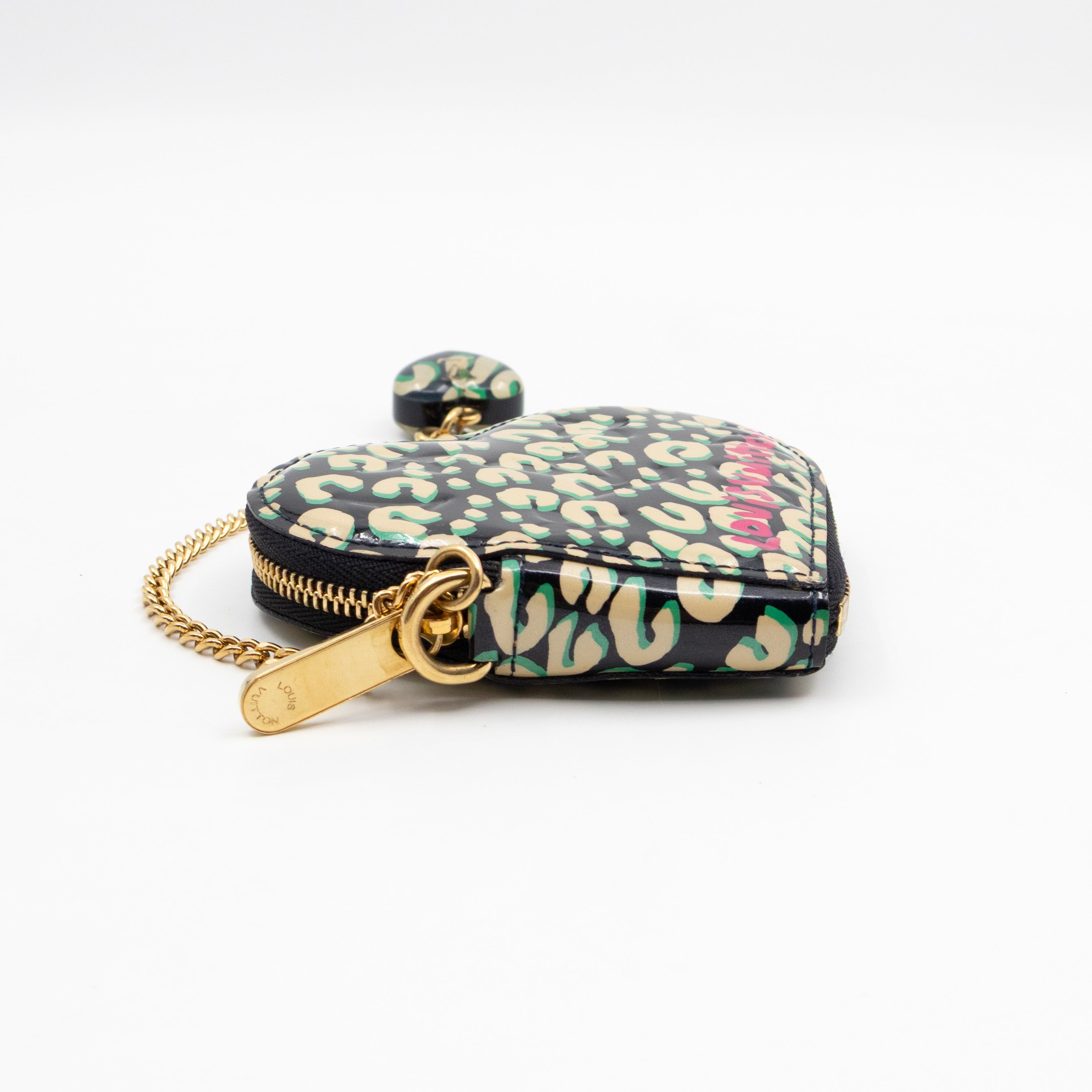 Heart Coin Purse Black & Beige Leopard Vernis