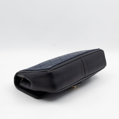 Graphic Medium Flap Bag Blue & Black Leather