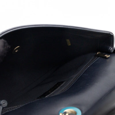 Graphic Medium Flap Bag Blue & Black Leather