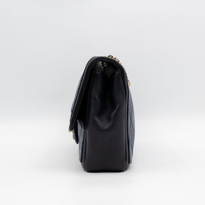 Graphic Medium Flap Bag Blue & Black Leather