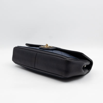 Graphic Medium Flap Bag Blue & Black Leather