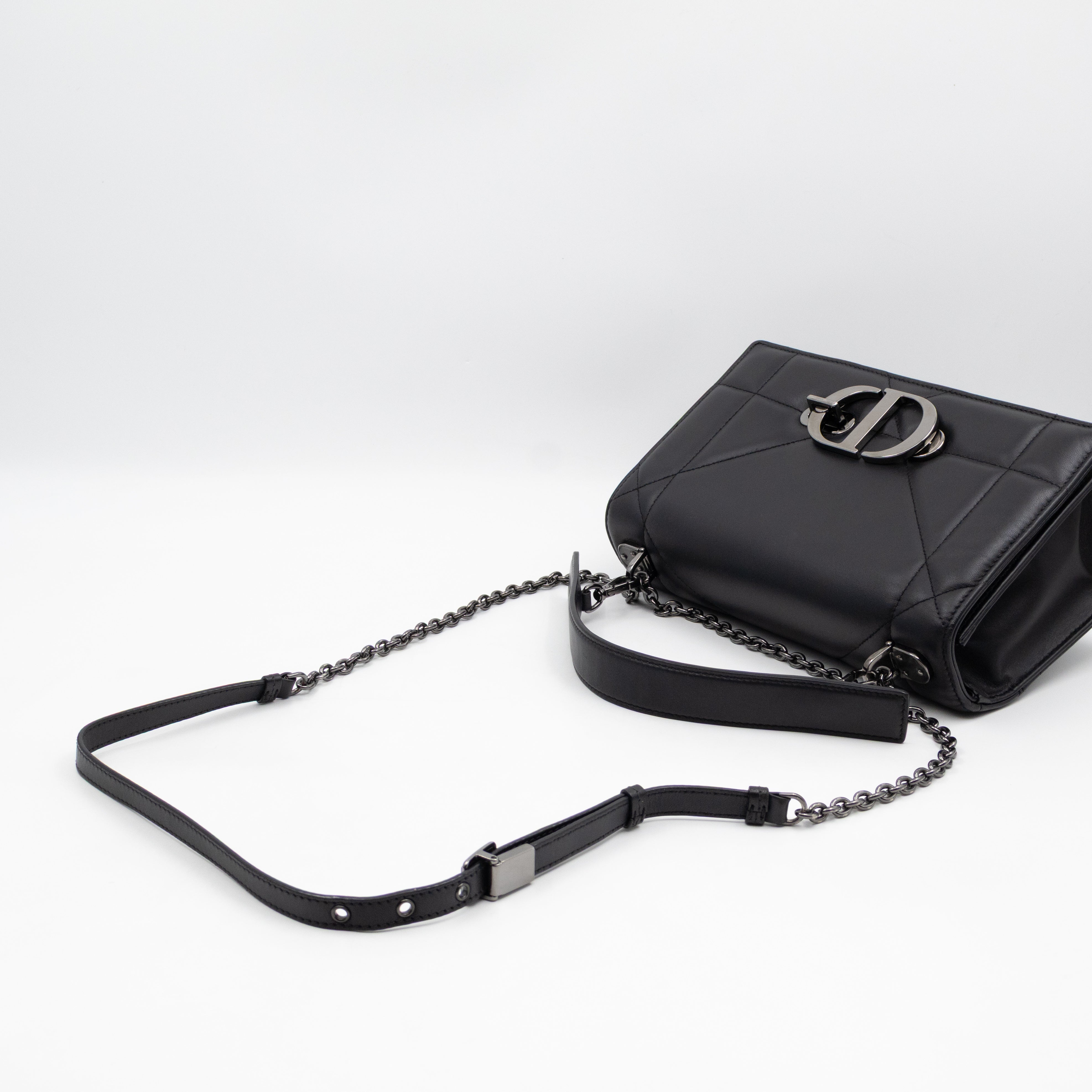 30 Montaigne Top Handle Bag Maxi Cannage Black Leather