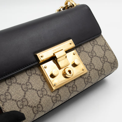 Padlock Flap Bag Small GG Supreme Black Leather