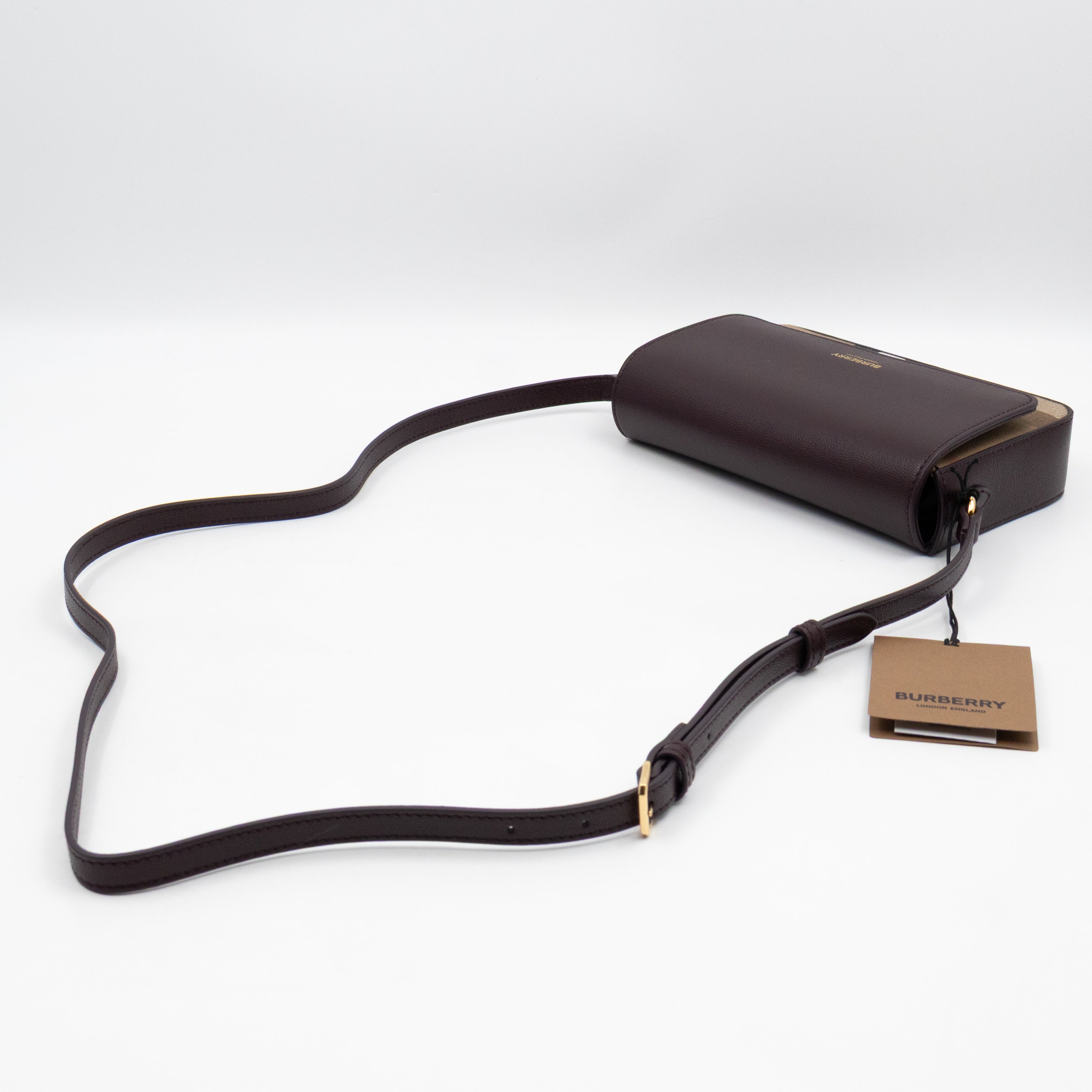 New Hampshire Shoulder Bag Dark Sepia Brown Leather Check