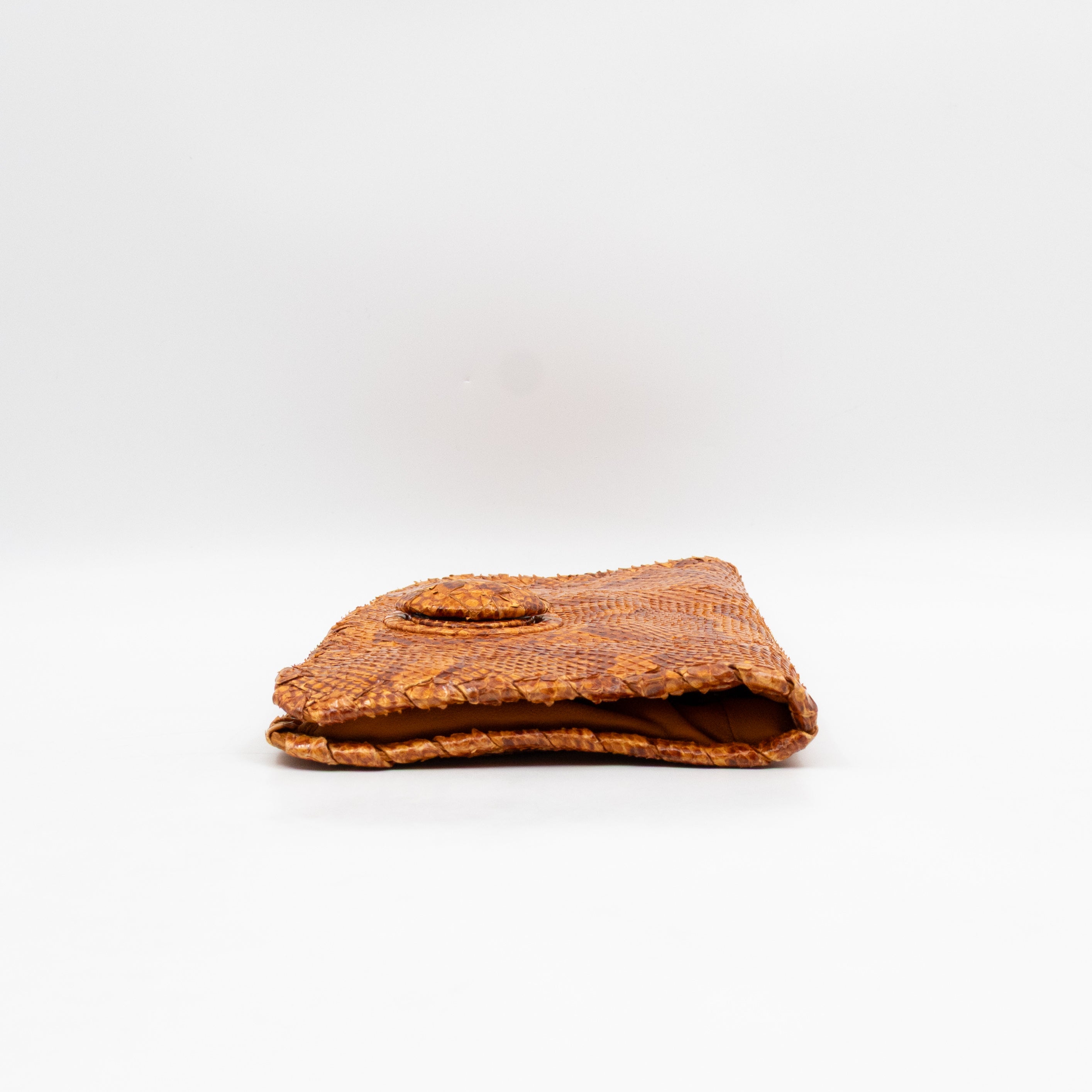 Twist Lock Clutch Intrecciato Orange Snakeskin