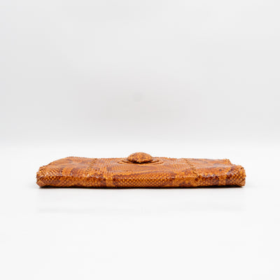 Twist Lock Clutch Intrecciato Orange Snakeskin