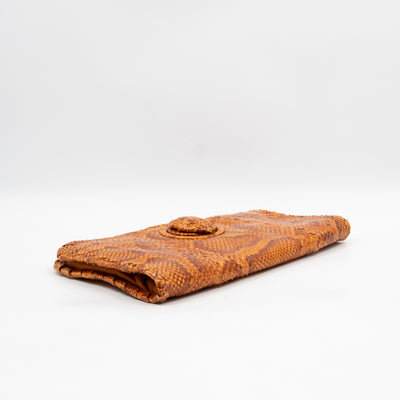 Twist Lock Clutch Intrecciato Orange Snakeskin