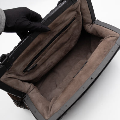Top Handle Marron Intrecciato En Python Leather