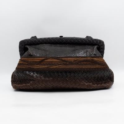 Top Handle Marron Intrecciato En Python Leather