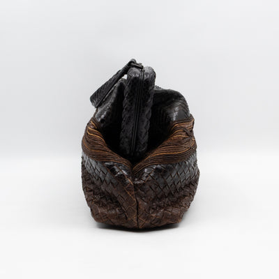 Top Handle Marron Intrecciato En Python Leather