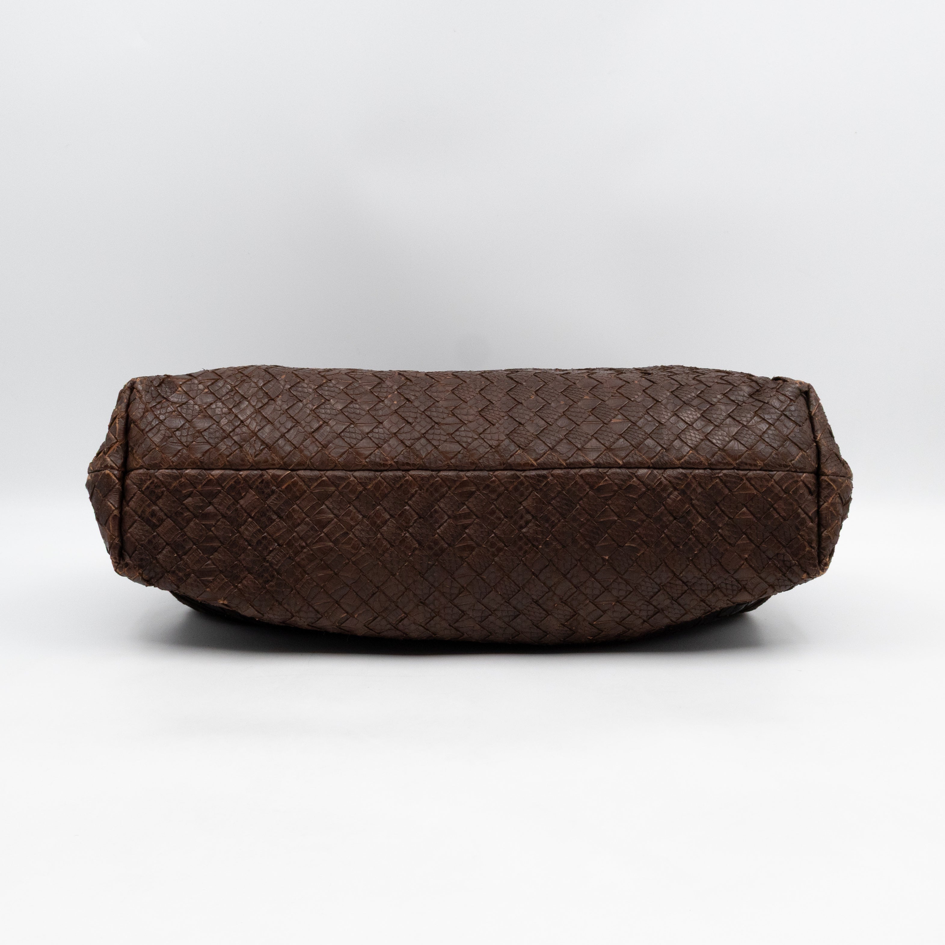 Top Handle Marron Intrecciato En Python Leather