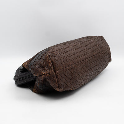 Top Handle Marron Intrecciato En Python Leather