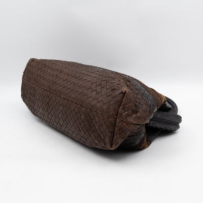 Top Handle Marron Intrecciato En Python Leather