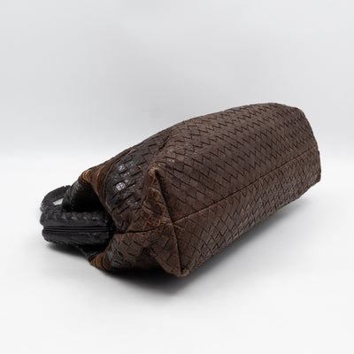 Top Handle Marron Intrecciato En Python Leather