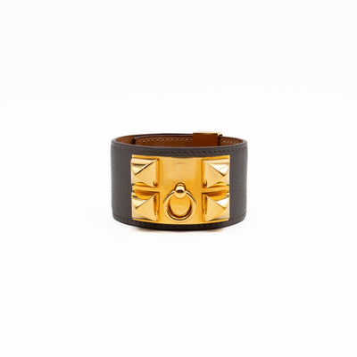 Collier de Chien Bracelet Gold & Grey Leather