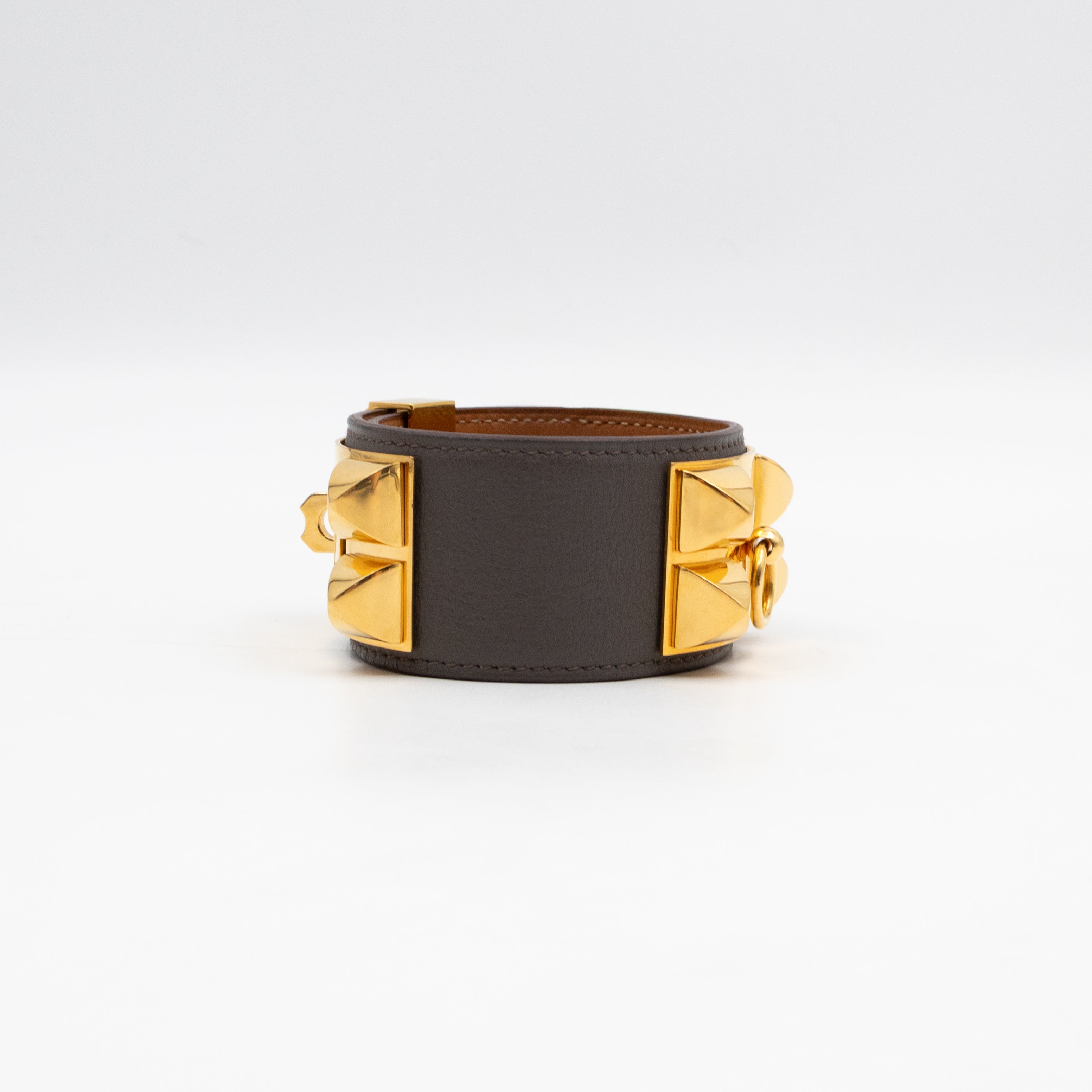 Collier de Chien Bracelet Gold & Grey Leather