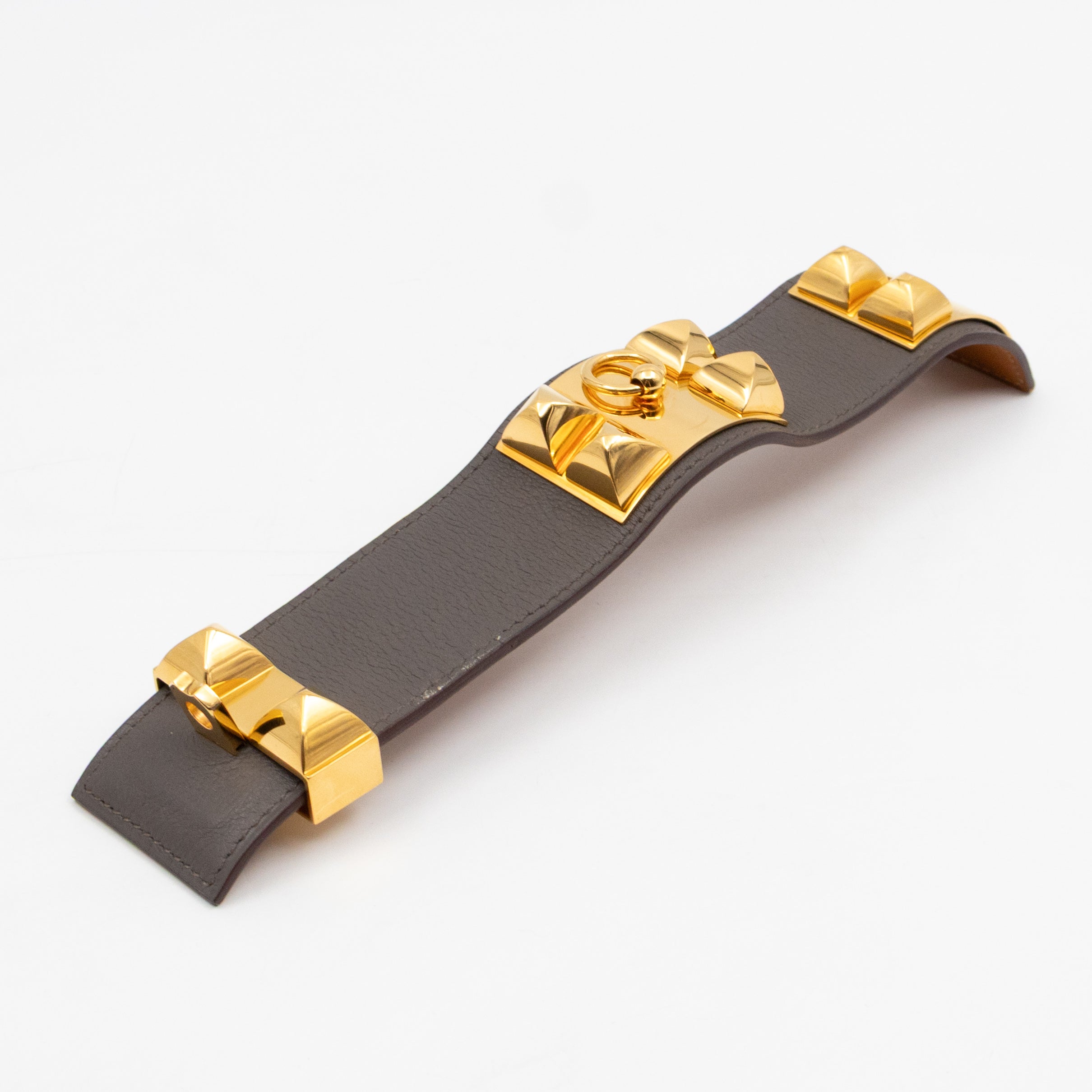 Collier de Chien Bracelet Gold & Grey Leather